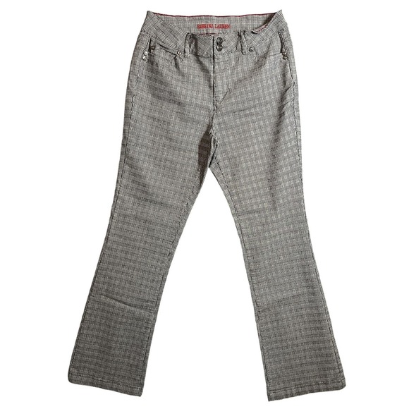 Sabrina Lauren Pants - Sabrina Lauren Women's Size 12 Plaid Flare Pants Stretch Rayon Blend Gray Black